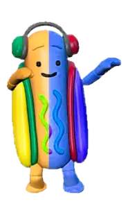 🌭 cachorro-quente, desenho animado, comida, personagem, fones de ouvido, dab telegram sticker