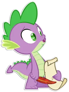 😲 Spike My Little Pony cartoon, dragon, Spike, My Little Pony, scroll, feather, friendly telegram sticker