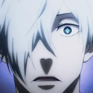 😨 anime, character, white hair, male, blue eyes telegram sticker
