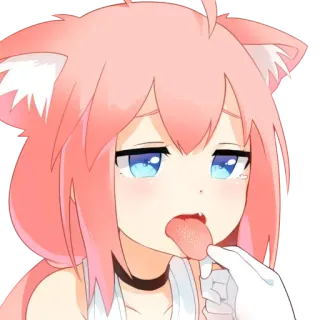 👅 Anime, Ragazza gatto, Leccare, Carino, Capelli rosa telegram sticker