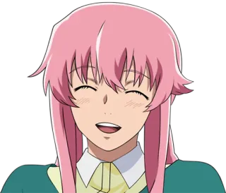 ☺️ Yuno Gasai Mirai Nikki Anime, Yandere, Roze haar, Meisje, Glimlach, Blij, Schattig, Future Diary whatsapp sticker