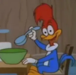 ☺️ Woody Woodpecker Phim hoạt hình, Woody Woodpecker, Bữa sáng, Muỗng, Bát, Chim telegram sticker