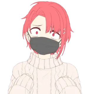 😶 Anime, Dessin animé, Personnage, Kawaii, Masque, Cheveux roux, Pull telegram sticker