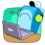💻 мультфильм, компьютер, рыба, животное telegram sticker