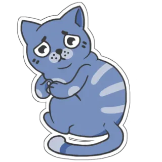 😔 gato, animal, lindo, dibujos animados, pegatina, azul whatsapp sticker