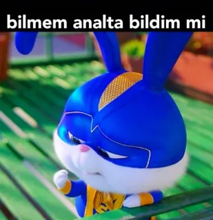 😏 bilmem analta bildim mi 토끼, 만화, 밈, 웃긴, 파란색, 동물 whatsapp sticker