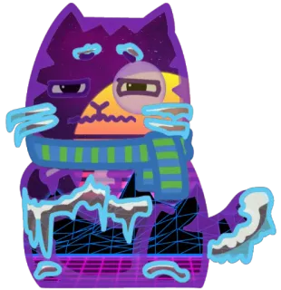 🥶 кот, шарф, фиолетовый, геометрический, стикер, мультфильм whatsapp sticker