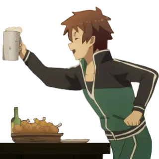 🍺 Kazuma Satou Konosuba Аниме, Мужчина, Пьёт, Пиво, Еда telegram sticker