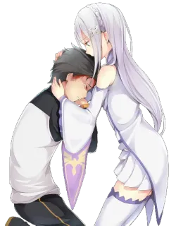 😘 Emilia Re:Zero anime, hug, love, couple, affection, sadness whatsapp sticker