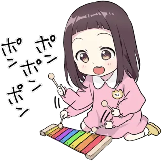 🎵 ポン ポン ポン ポン Anime, Ragazza, Musica, Xilofono, Carino, Cartone animato telegram sticker