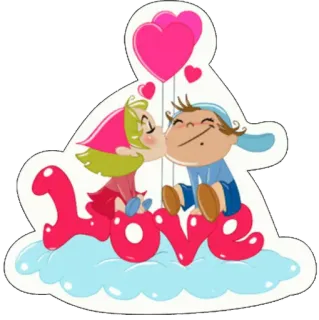 💏 Love love, kiss, cartoon, cute, hearts, balloons telegram sticker