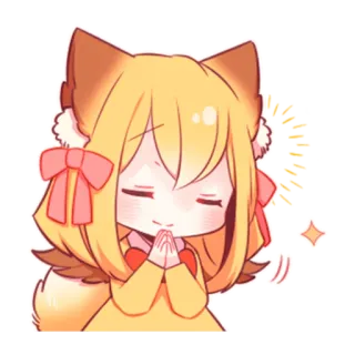 🙏 anime, kawaii, cute, fox, chibi, pleading telegram sticker