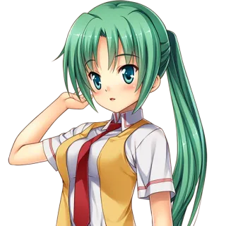😮 Mion Sonozaki Higurashi When They Cry Anime, Personnage, Cheveux verts, Uniforme scolaire telegram sticker