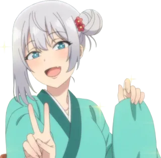 😃 dziewczyna anime, słodka, znak pokoju, radosna, kawaii telegram sticker