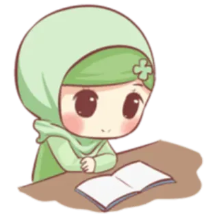 🙂 Chibi, Mädchen, Hijab, Islam, Lesen, Cartoon whatsapp sticker