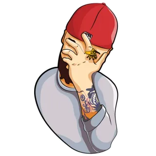 🤦‍♂️ dedo do meio, gesto ofensivo, homem, tatuagem, barba, chapéu vermelho, anel de ouro whatsapp sticker
