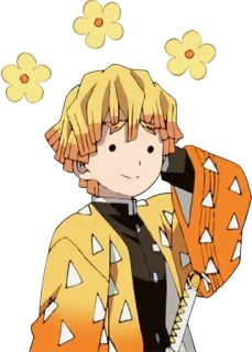 ☺️ Zenitsu Agatsuma Demon Slayer anime, manga, demon slayer, zenitsu, flowers, character, japanese telegram sticker