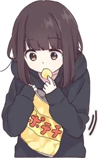 🤤 ポテチ 动漫, 女孩, 薯片, 零食, 可爱, 吃, 食物, 日本 whatsapp sticker
