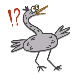 😳 !?  uccello, cartone animato, domanda, esclamazione, confuso, grigio, illustrazione telegram sticker