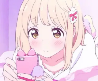 😊 ragazza anime, carina, kawaii, rosa, capelli biondi, smartphone telegram sticker