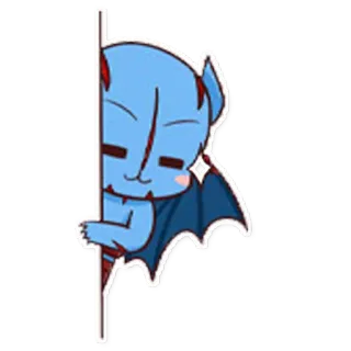 😌 démon, mignon, bleu, cornes, ailes, dessin animé telegram sticker