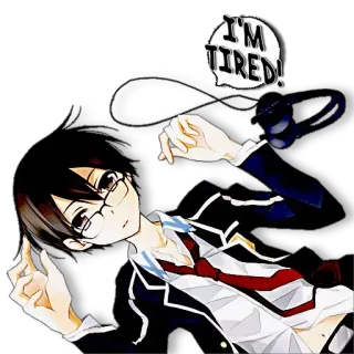 🅰 I'M TIRED! anime, cansado, óculos, menino, desenho animado telegram sticker