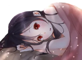 😪 anime, ragazza, occhi rossi, sdraiata, kawaii, carina, personaggio telegram sticker