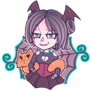 😏 뱀파이어, 박쥐, 귀여운, 만화, 할로윈, 고양이 telegram sticker