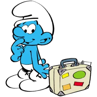 💼 Smurf การ์ตูน, สเมิร์ฟ, กระเป๋าเดินทาง, ท่องเที่ยว, สีน้ำเงิน whatsapp sticker