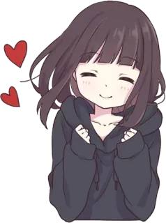 ☺ Anime, Garota, Fofa, Corações, Kawaii, Moletom com capuz, Sorrindo whatsapp sticker