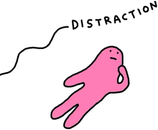 💩 DISTRACTION distracción, pensamiento, procrastinación, mancha rosa, dibujo animado telegram sticker