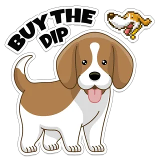 😋 BUY THE DIP dog, puppy, cute, finance, investment, meme telegram sticker