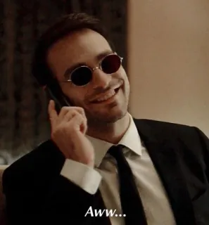 🥰 Matt Murdock Daredevil Aww... mann, anzug, sonnenbrille, glücklich, marvel, daredevil telegram sticker