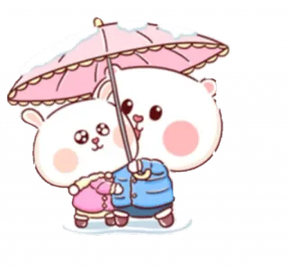 🌂 Cartoon, Regenschirm, Winter, Schnee, Niedlich, Tiere, Hase, Bär telegram sticker