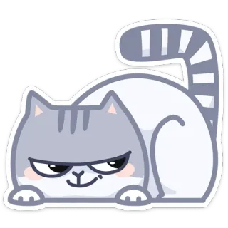 😏 gato, fofo, desenho animado, animal, adesivo, cinza, deitado, rabugento whatsapp sticker