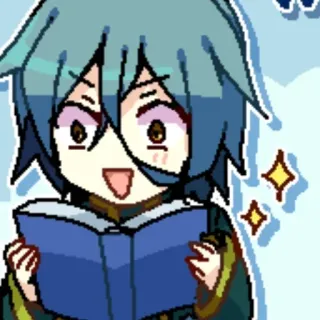 💙 Anime, Cartone animato, Libro, Lettura, Pixel art, Chibi, Personaggio whatsapp sticker