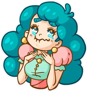 😢 desenho animado, menina, chorando, emoção, triste, ilustração telegram sticker