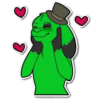 ☺️ kreskówka, zwierzę, zielony, cylinder, serca, słodki telegram sticker
