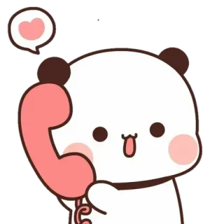 🐻 Panda, Cartone animato, Carino, Cuore, Telefono, Chiamata telegram sticker