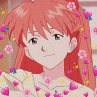 ❤️ Asuka Langley Soryu Neon Genesis Evangelion anime, cartoon, girl, hearts, flowers, Asuka Langley Soryu, Evangelion telegram sticker