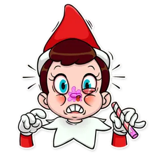 😨 cartoon, elf, christmas, funny, sticker, injured, candy cane telegram sticker