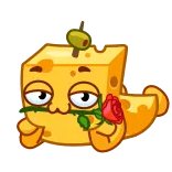 😏 queso, rosa, oliva, lindo, dibujos animados, comida telegram sticker