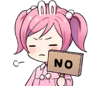 😑 NO Аниме, Персонаж, Нет, Протест, Несогласие, Розовый, Кролик telegram sticker