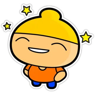 😃 dessin animé, personnage, autocollant, jaune, orange, joyeux, étoiles telegram sticker