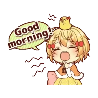 🥱 Good morning! Anime, Ragazza, Sbadiglio, Pollo, Buongiorno, Carino, Chibi whatsapp sticker