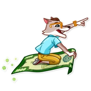 👉 1000 loup, argent, espèces, tapis, volant, lunettes, riche telegram sticker