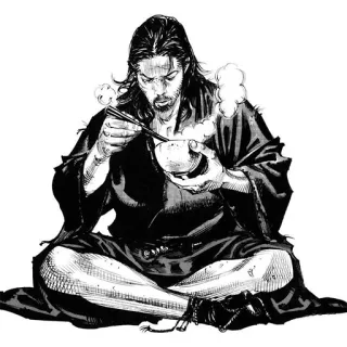 😋 Manga, Samurai, Eten, Eten, Traditioneel, Zwart-wit telegram sticker