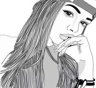 🤔 girl, drawing, portrait, woman, hair, cap, sticker, outline whatsapp sticker