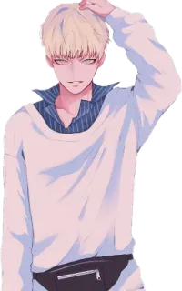 😌 anime, boy, blonde hair, sweater, fashion telegram sticker