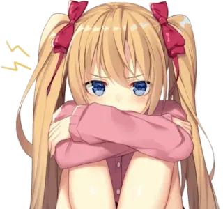😠 gadis anime, rambut pirang, mata biru, imut, sedih, kesal, cemberut telegram sticker